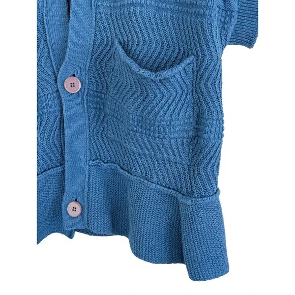 Vintage 1990s Stella McCartney Cerulean Blue Peplum Cardigan Short Sleeve Sz 40